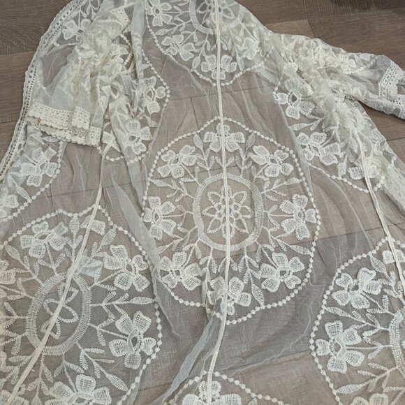 INDIGO POPPY WOMENS 3X WHITE LACE BOHO OPEN FRONT CARDIGAN KIMONO - Picture 8 of 8